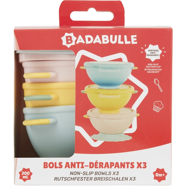 Badabulle - Set Of 3 Funcolors Bowls | With Lid And 1 Non-Slip Suction Base - 330 Ml