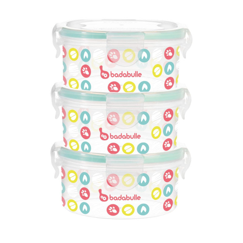 Badabulle - Container Set Of 3 | 3 X 300 Ml, Ultra - Hermetic Lid | Preserve Meals, Microwave And Freezer Safe | Airtight Seal - Multicolor, Pack Of 3