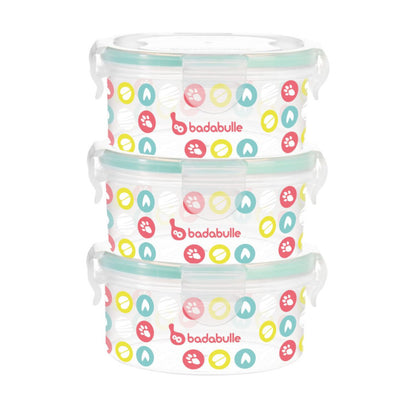 Badabulle - Container Set Of 3 | 3 X 300 Ml, Ultra - Hermetic Lid | Preserve Meals, Microwave And Freezer Safe | Airtight Seal - Multicolor, Pack Of 3