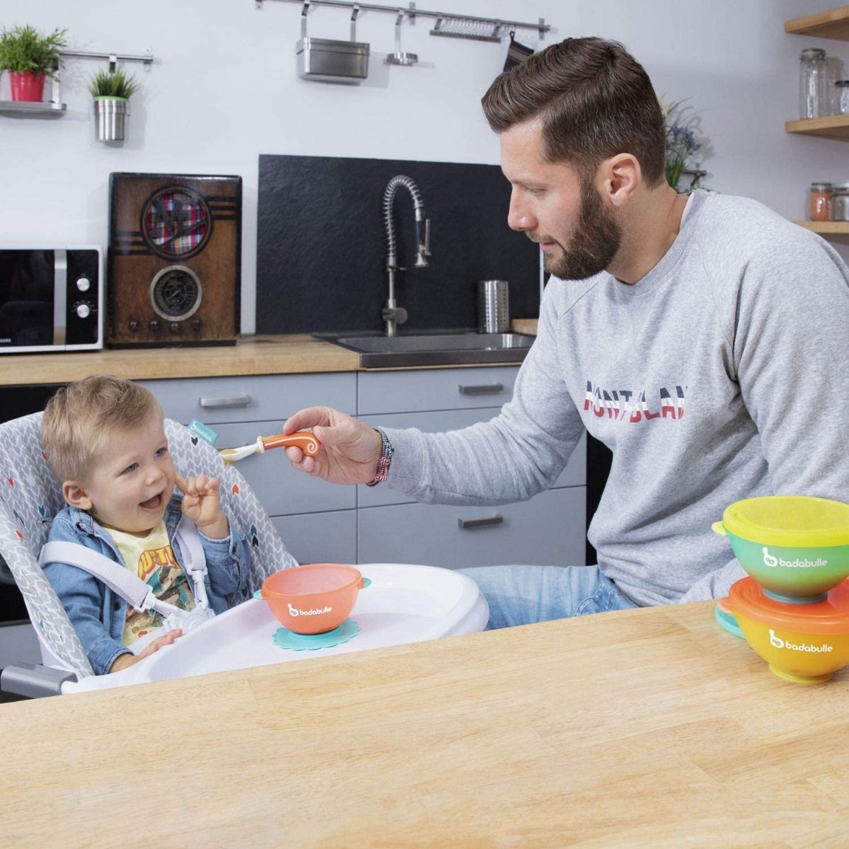 Badabulle - 2 In 1 Bowl & Containers With Lid | Non-Slip Suction Base, Stackable Bowls With Lids | On The Go Bowls | Multicolor, Pack Of 3