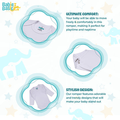 BabiesBasic 100% Super Combed Cotton, Long Sleeves Romper/Bodysuit, for New Born to 24months. Set of 6 - White, 18-24 Months