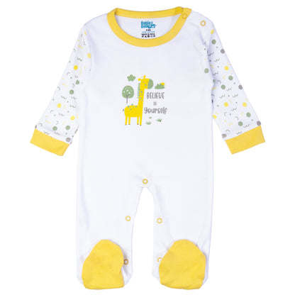 Babiesbasic 5 piece cotton Set include Bib, Romper, Mittens, cap and Sleepsuit- Believe in Yourself, 3-6 Months , Yellow