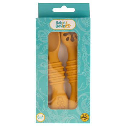 BabiesBasic Soft Tip BPA Free Silicone First Stage Training Spoon with Masher- Yellow