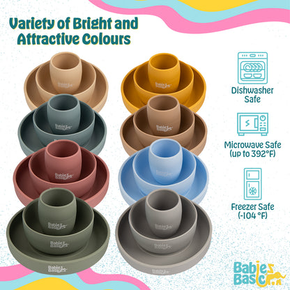 Babies Basic Silicone Plate, Bowl & Cup- Blue