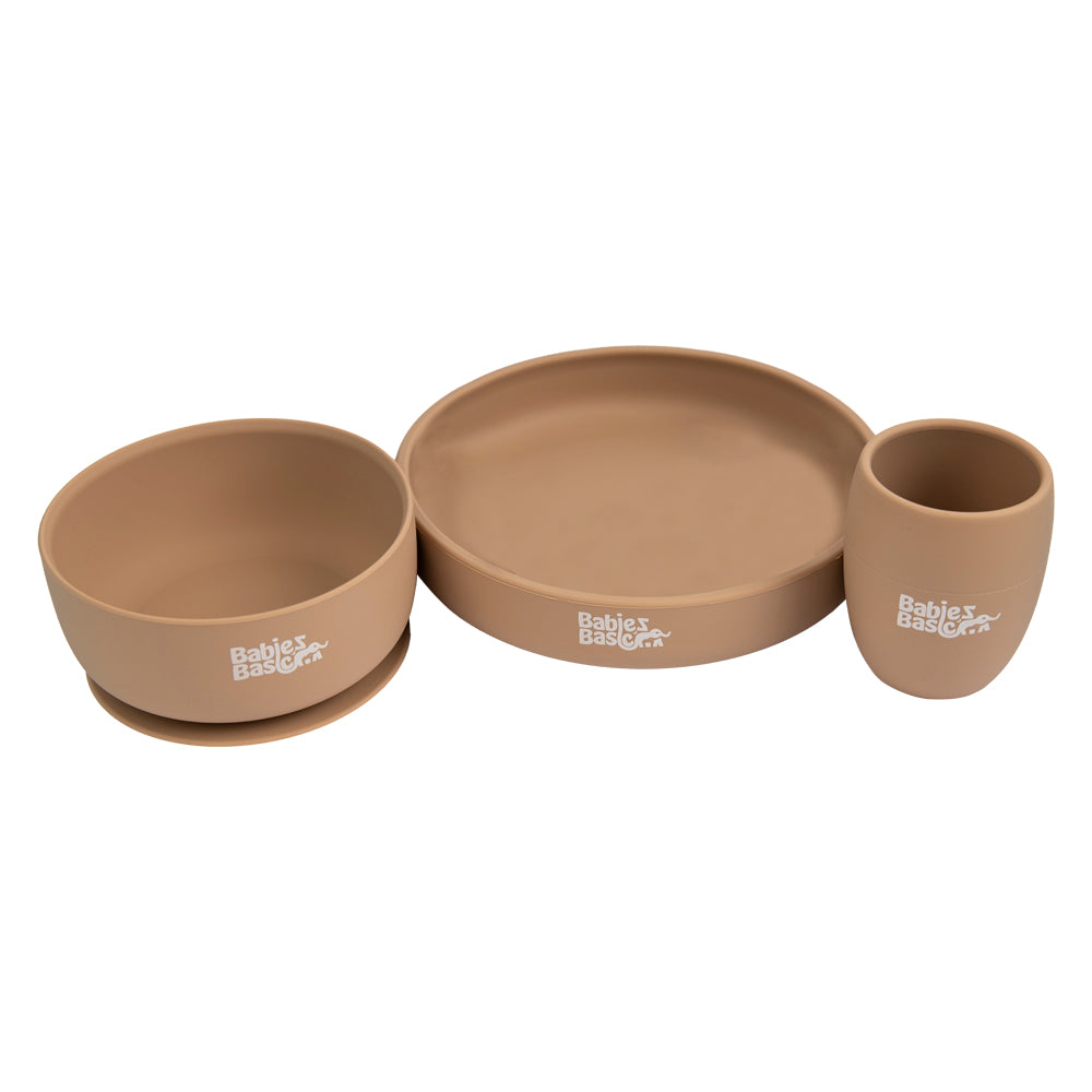 Babies Basic Silicone Plate, Bowl & Cup- Cream