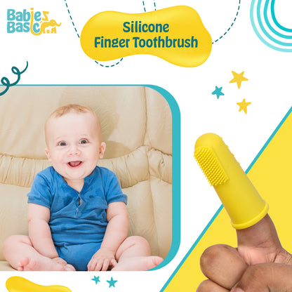 BabiesBasic Toothbrush with Travel Case for Babies - Yellow Silicone Toothbrush