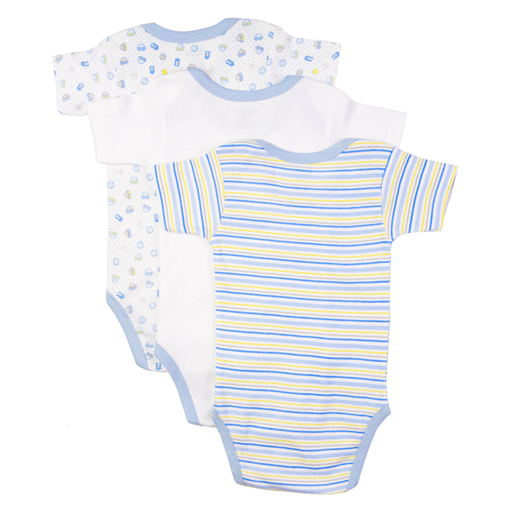 Babies Basic Printed Romper - Pack of 3, 9-12 Months , Multi Color