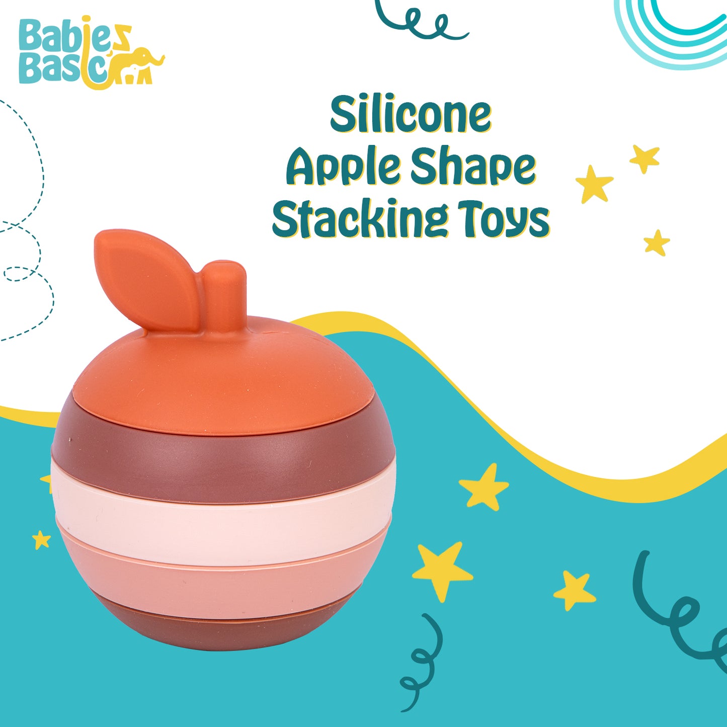 Babies Basic Silicone Stacking Toy for Babies/Kids, Apple Shape, BPA Free 100% Safe - Apple