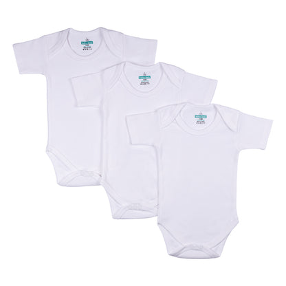 BabiesBasic 100% Super Combed Cotton, Short Sleeves Romper/Bodysuit, for New Born to 24months. Set of 3 - White, 18-24 Months