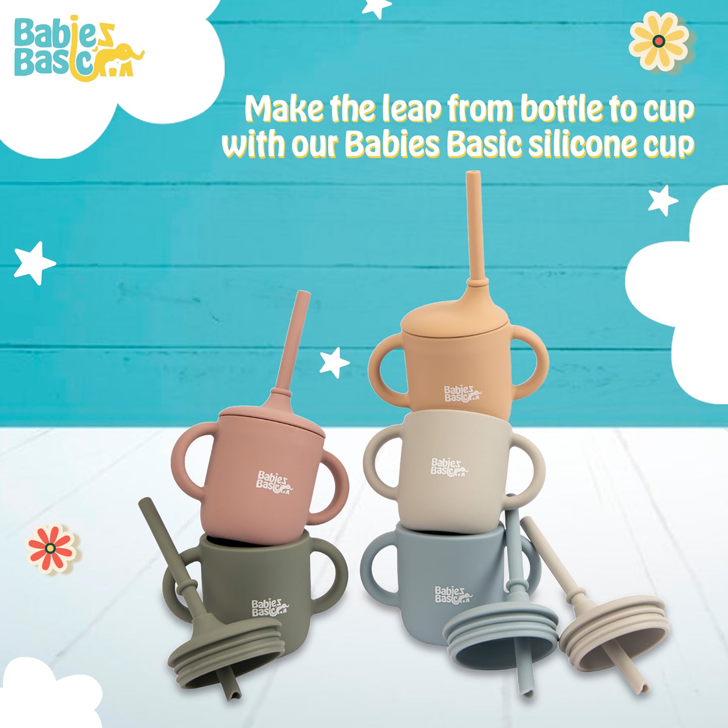 Babies Basic Stage 2 Silicone Trainer Cup with Handles for Kids, Blush