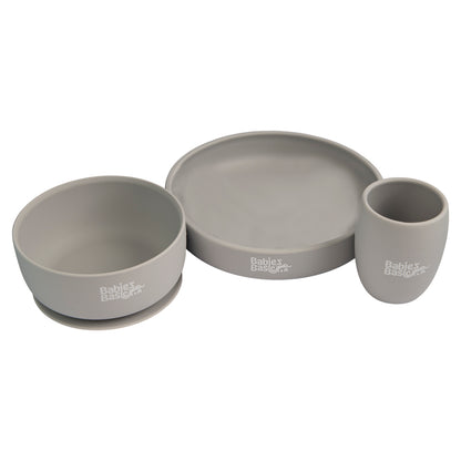 Babies Basic Silicone Plate, Bowl & Cup- Grey