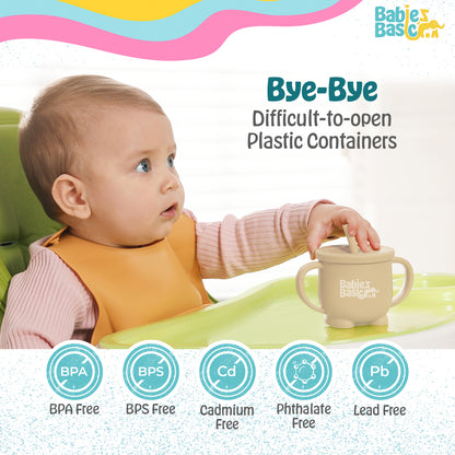 BabiesBasic Multi Purpose 2 in 1 Silicone Cup with Straw or a Snack Lid - Beige