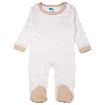 Babiesbasic 5 piece cotton Set include Bib, Romper, Mittens, cap and Sleepsuit- Be Brave, 9-12 Months , Beige