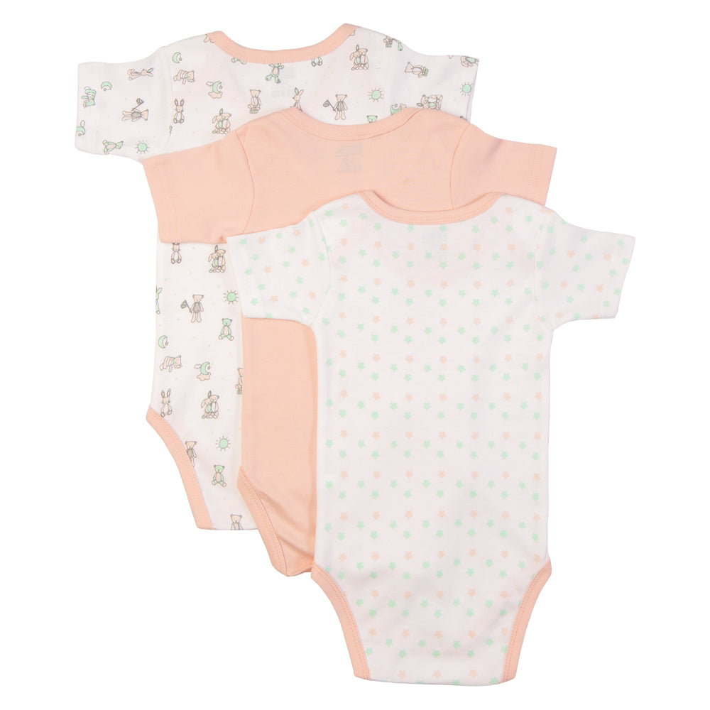 Babies Basic Printed Romper - Pack of 3, 9-12 Months , Multi Color