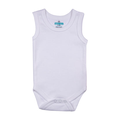 BabiesBasic 100% Super Combed Cotton, SleeveLess Romper/Bodysuit, for New Born to 24months. Set of 6 - White, 12-18 Months