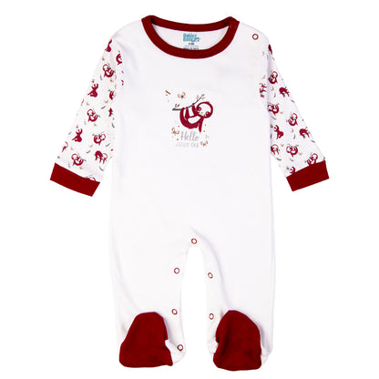 Babiesbasic 5 piece cotton Set include Bib, Romper, Mittens, cap and Sleepsuit- Hello Little One, 3-6 Months , Red