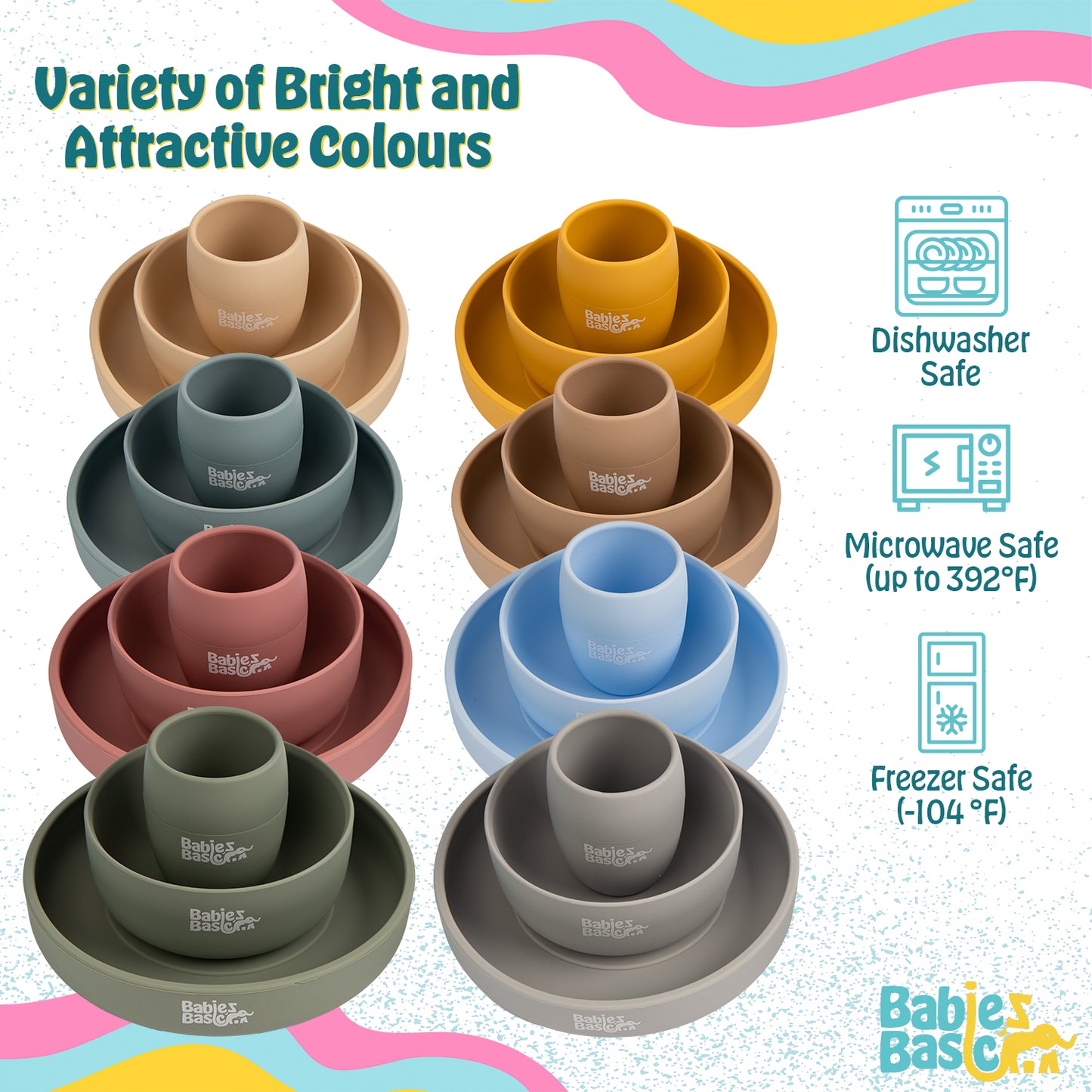 Babies Basic Silicone Plate, Bowl & Cup- Indigo