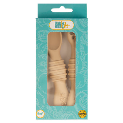 BabiesBasic Soft Tip BPA Free Silicone First Stage Training Spoon with Masher- Cream