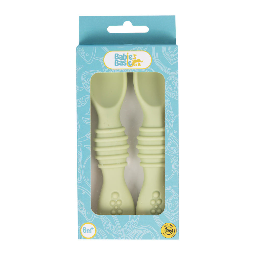 BabiesBasic Soft Tip BPA Free Silicone First Stage Training Spoons - Mint