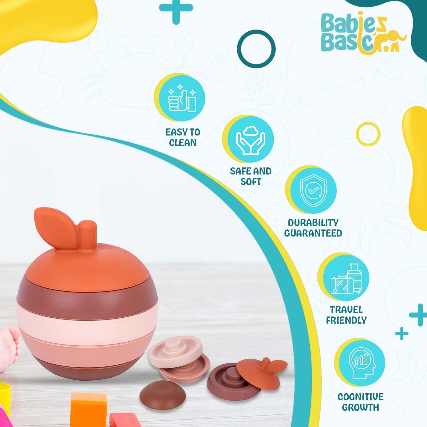 Babies Basic Silicone Stacking Toy for Babies/Kids, Apple Shape, BPA Free 100% Safe - Apple