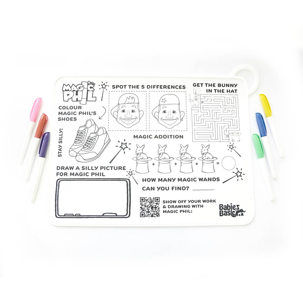 Babies Basic Reusable Silicone Colouring Mat with Pens and Travel Case - Magic Phil