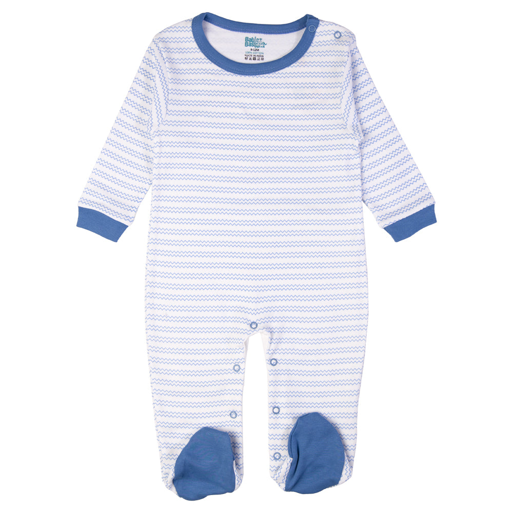 Babiesbasic 5 piece cotton Set include Bib, Romper, Mittens, cap and Sleepsuit- Life is Better, 3-6 Months , Blue