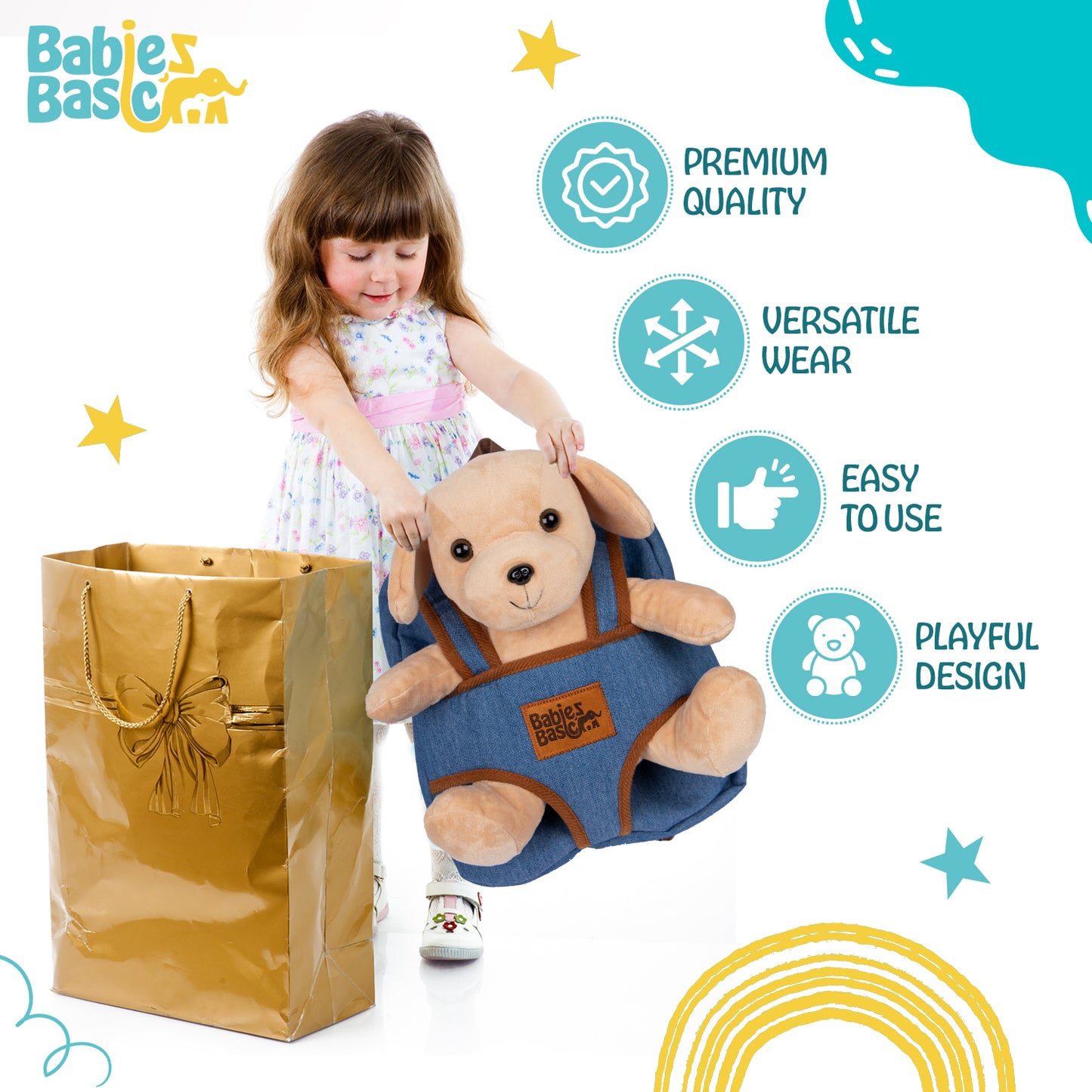 Babies Basic Kid/Baby bag with detachable Teddy - Cream