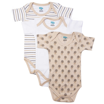 Babies Basic Printed Romper - Pack of 3, 3-6 Months , Multi Color