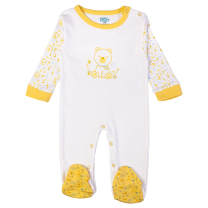 Babiesbasic 5 piece cotton Set include Bib, Romper, Mittens, cap and Sleepsuit- Teddy, 3-6 Months , Yellow