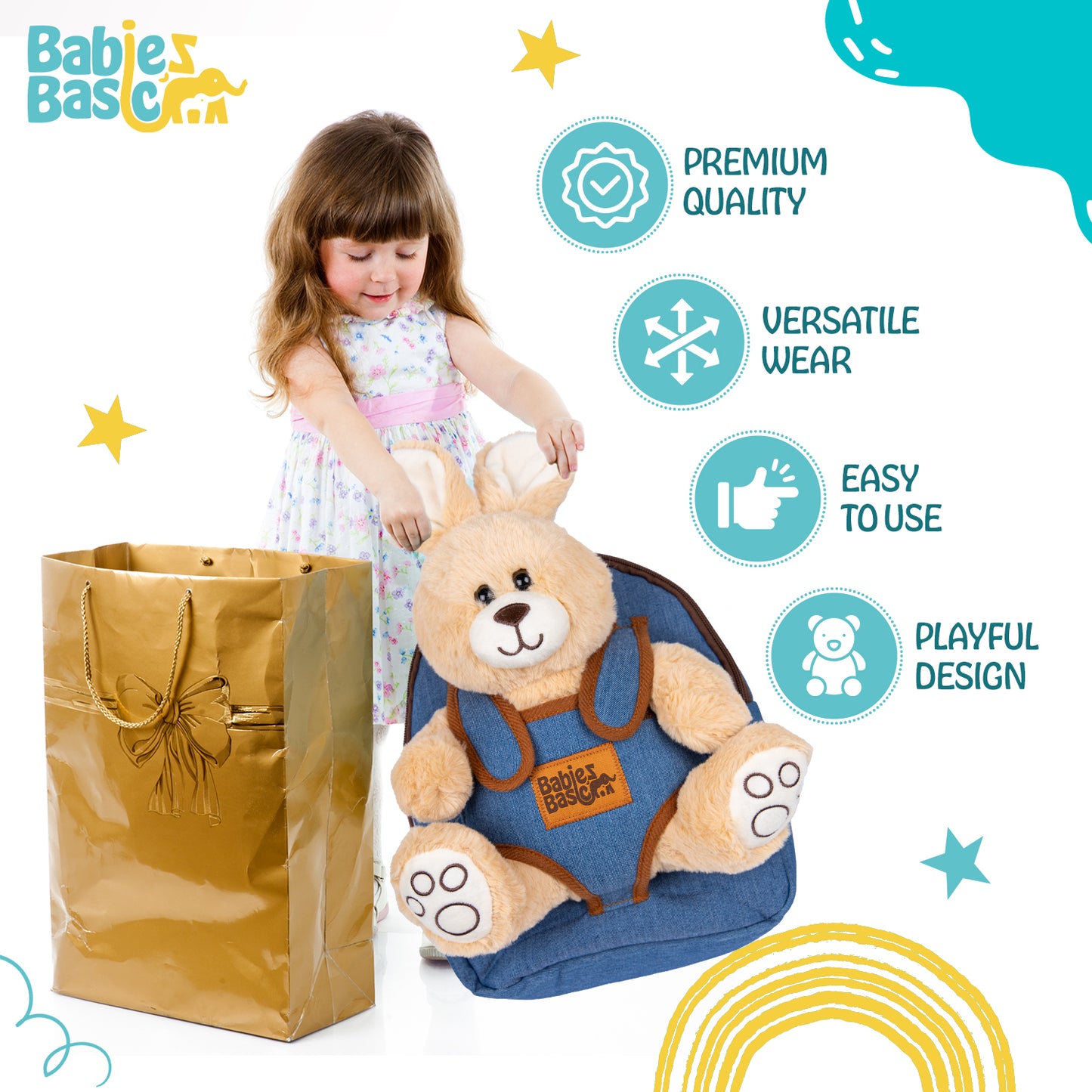 Babies Basic Kid/Baby bag with detachable Teddy - Cream