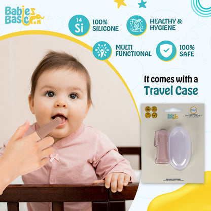 BabiesBasic Toothbrush with Travel Case for Babies - Blush Silicone Toothbrush