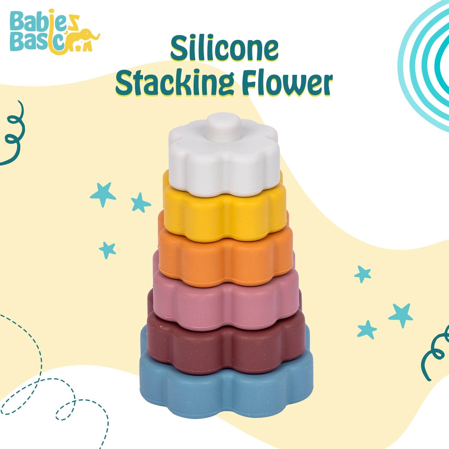 Babies Basic Silicone Stacking Toy for Babies/Kids, Stacking Cup,Flower Shape, BPA Free 100% Safe - Flower