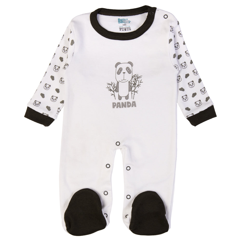 Babiesbasic 5 piece cotton Set include Bib, Romper, Mittens, cap and Sleepsuit- Sleepy Panda, 9-12 Months , Green