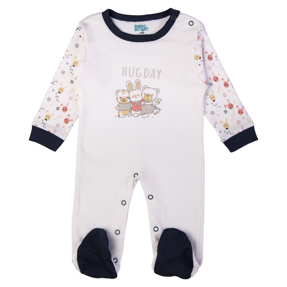 Babiesbasic 5 piece cotton Set include Bib, Romper, Mittens, cap and Sleepsuit- Hug Day, 3-6 Months , Blue