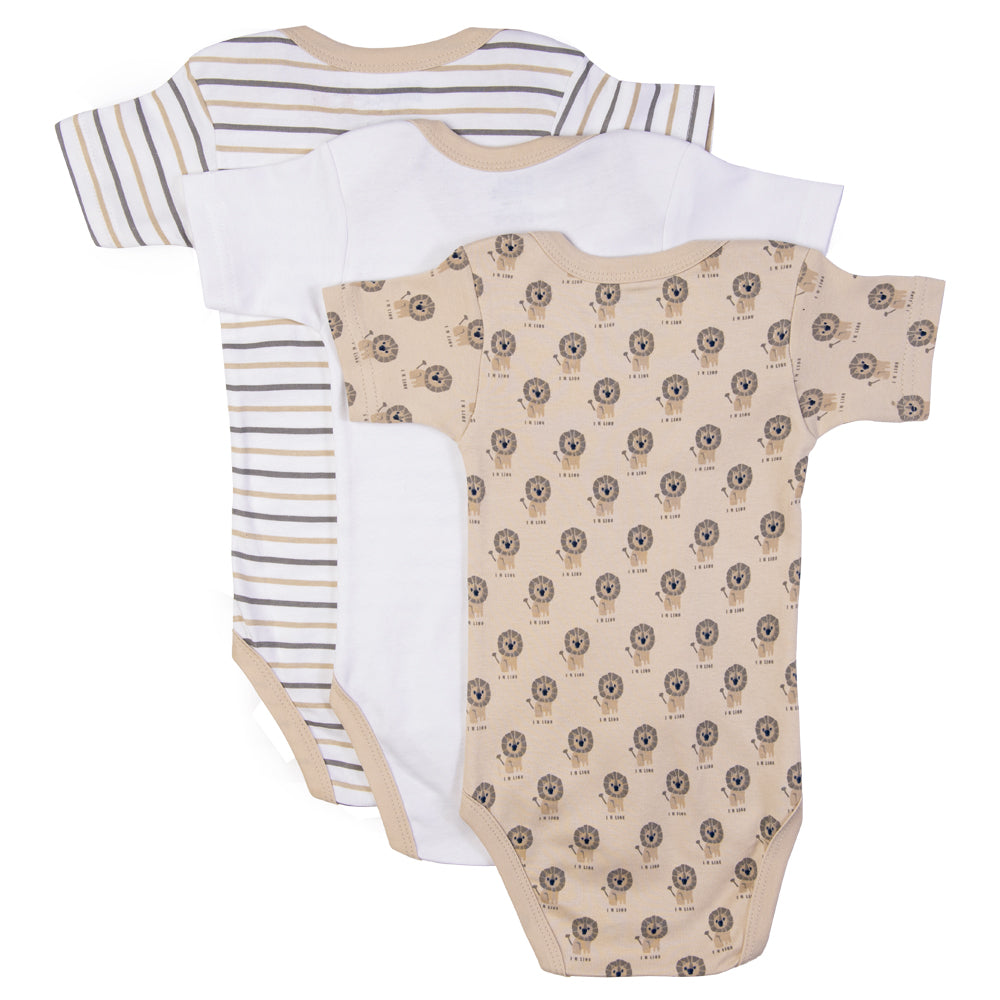 Babies Basic Printed Romper - Pack of 3, 6-9 Months , Multi Color