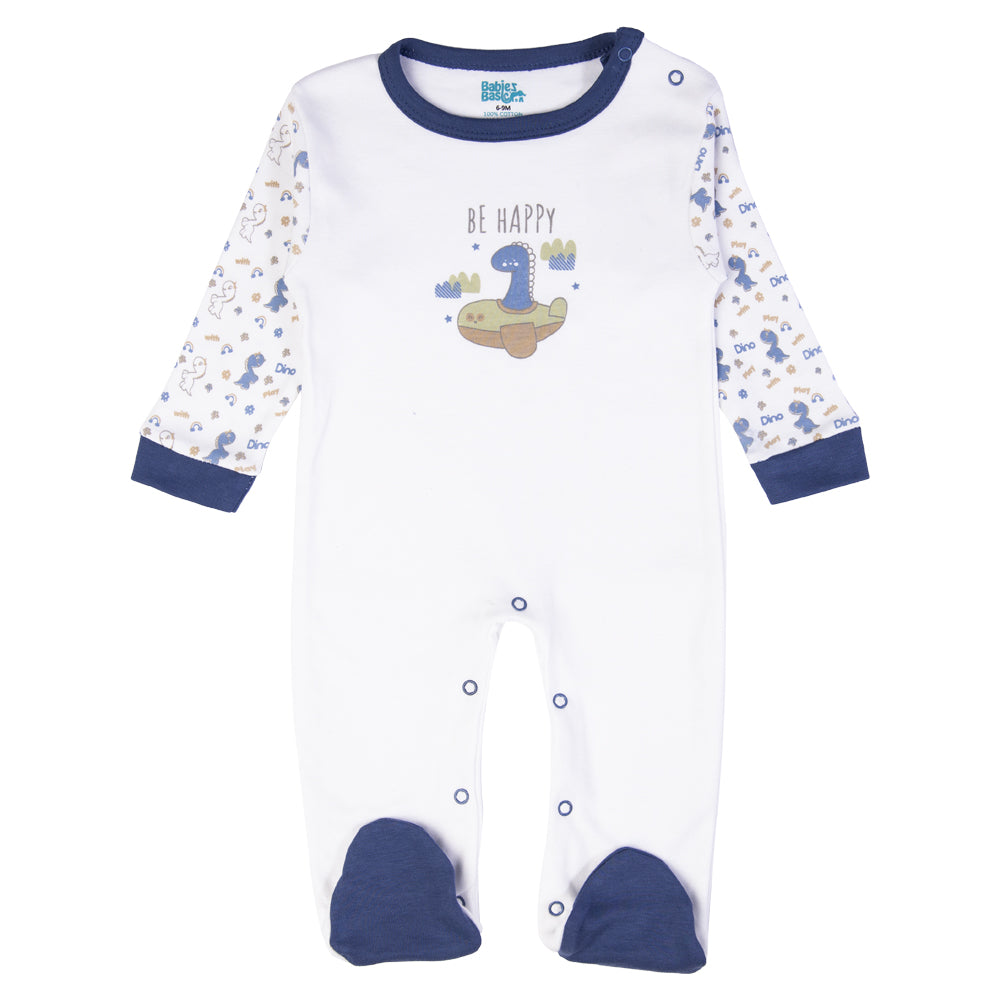 Babiesbasic 5 piece cotton Set include Bib, Romper, Mittens, cap and Sleepsuit- Be Happy, 3-6 Months , Blue