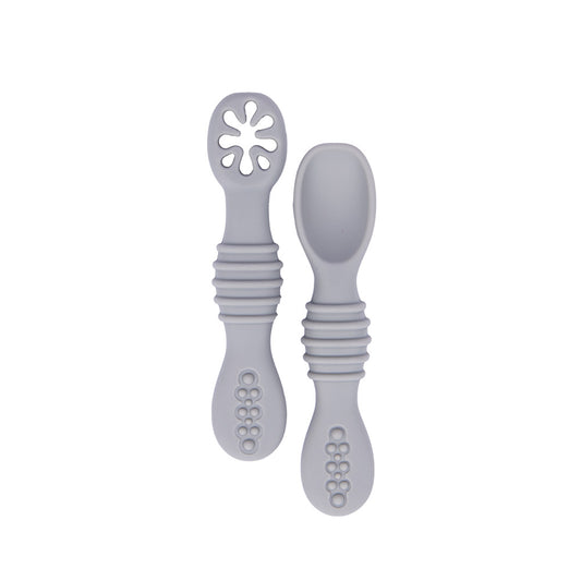 BabiesBasic Soft Tip BPA Free Silicone First Stage Training Spoon with Masher- Grey