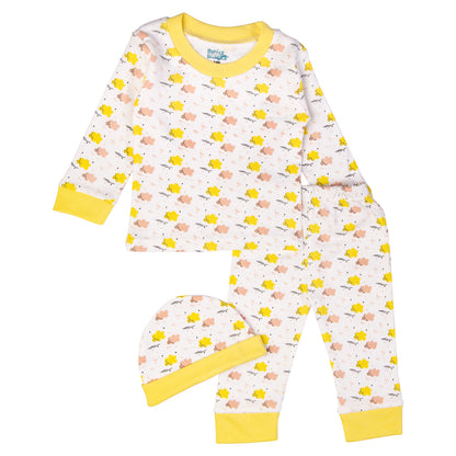 BabiesBasic 7 piece cotton Set include bib, blanket, mitten, cap, romper, top and bottom set, 9-12 Months , Yellow