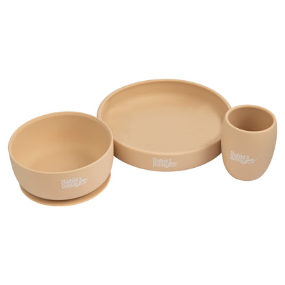 Babies Basic Silicone Plate, Bowl & Cup- Beige