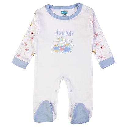 Babiesbasic 5 piece cotton Set include Bib, Romper, Mittens, cap and Sleepsuit- Hug Day, 3-6 Months , Blue