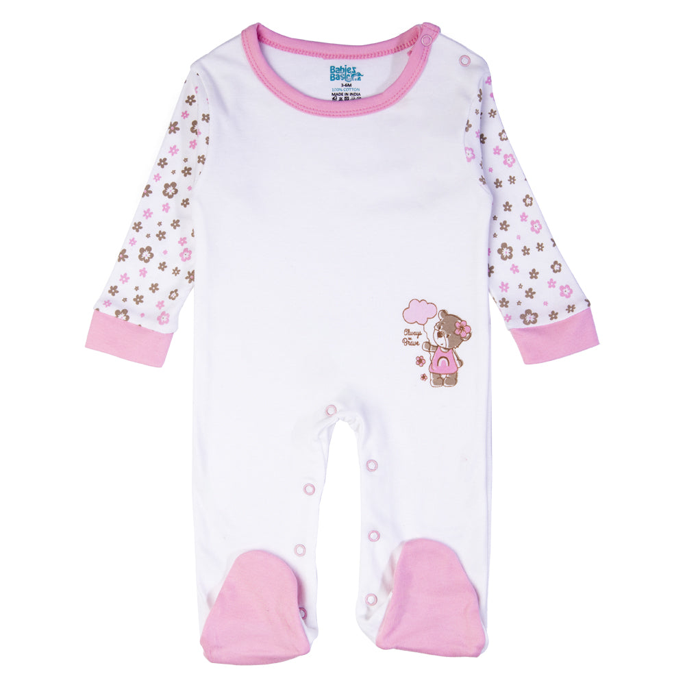 Babiesbasic 5 piece cotton Set include Bib, Romper, Mittens, cap and Sleepsuit- Always be brave, 6-9 Months , Pink