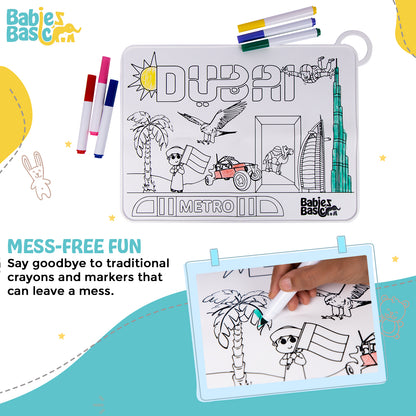 Babies Basic Reusable Silicone Colouring Mat with Pens and Travel Case - Dubai Design