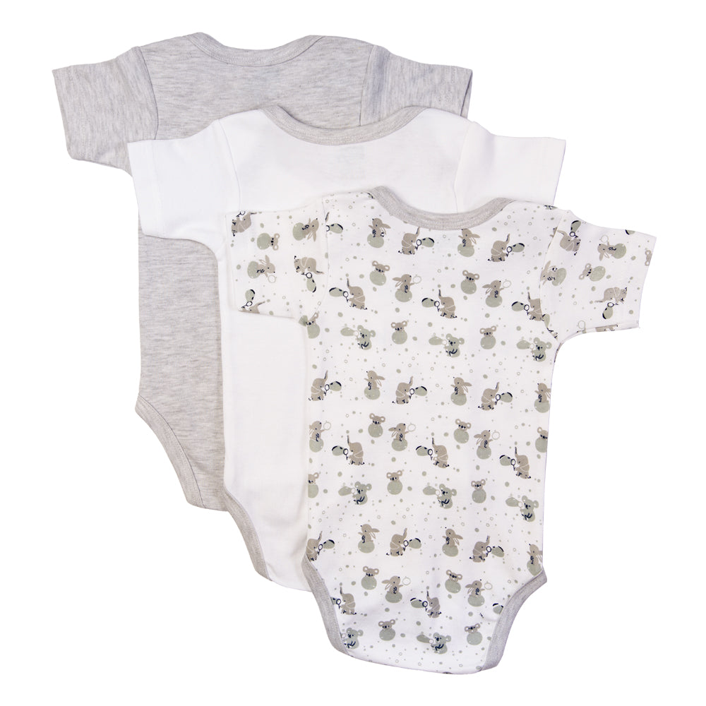 Babies Basic Printed Romper - Pack of 3, 12-18 Months , Multi Color