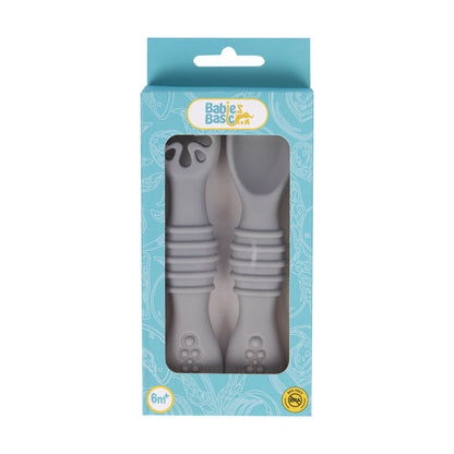 BabiesBasic Soft Tip BPA Free Silicone First Stage Training Spoon with Masher- Grey