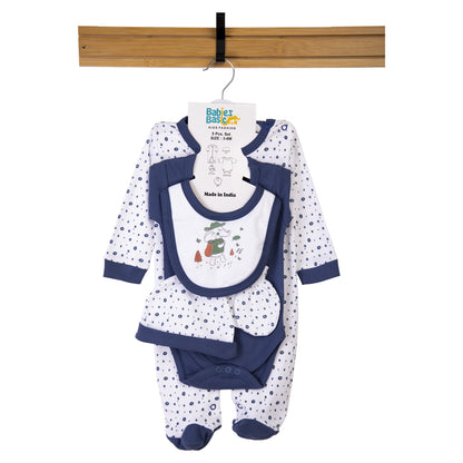 Babiesbasic 5 piece cotton Set include Bib, Romper, Mittens, cap and Sleepsuit- Be Brave, 3-6 Months , Blue