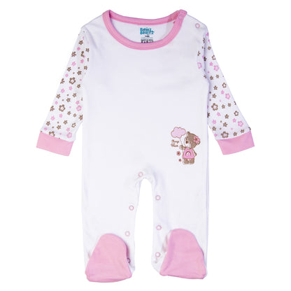 Babiesbasic 5 piece cotton Set include Bib, Romper, Mittens, cap and Sleepsuit- Always be brave, 6-9 Months , Pink