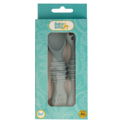 BabiesBasic Soft Tip BPA Free Silicone First Stage Training Spoon with Masher- Indigo