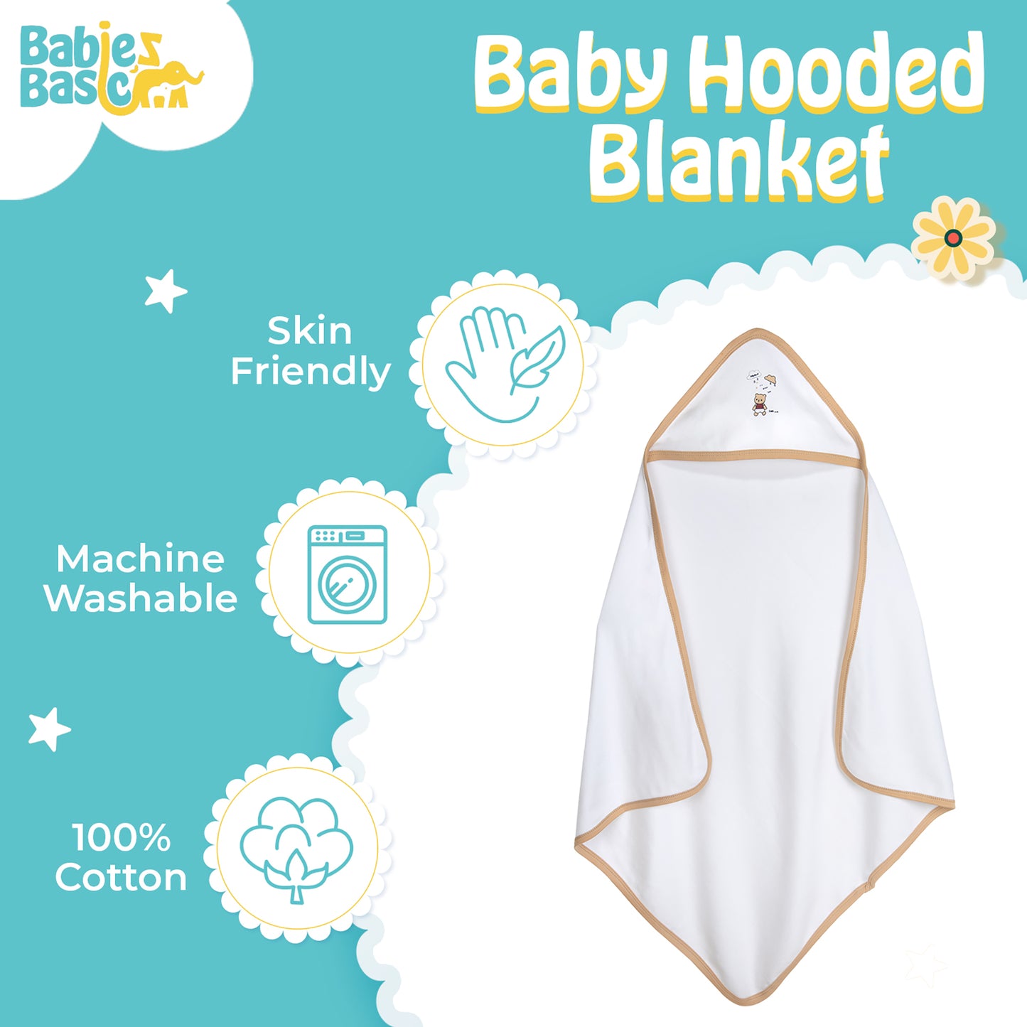 Babies Basic 100% Cotton Blanket, receiving blanket for New Born, 75*75cm , Brown