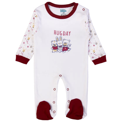 Babiesbasic 5 piece cotton Set include Bib, Romper, Mittens, cap and Sleepsuit- Hug Day, 9-12 Months , Red