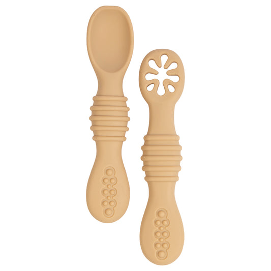 BabiesBasic Soft Tip BPA Free Silicone First Stage Training Spoon with Masher- Cream